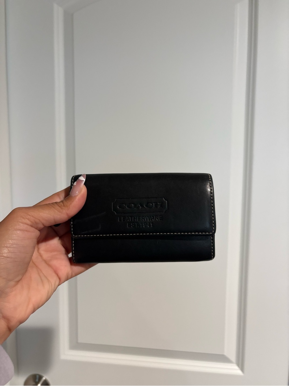 COACH Vintage Black Leather Trifold Wallet